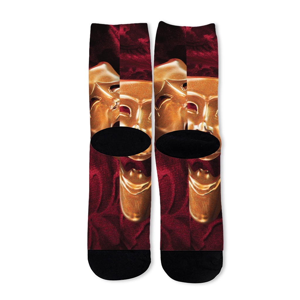 Comedy And Tragedy Theater Masks Print Long Socks