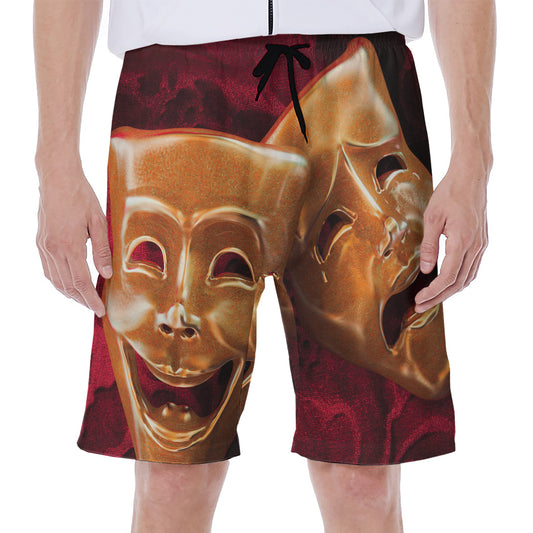 Comedy And Tragedy Theater Masks Print Men's Beach Shorts