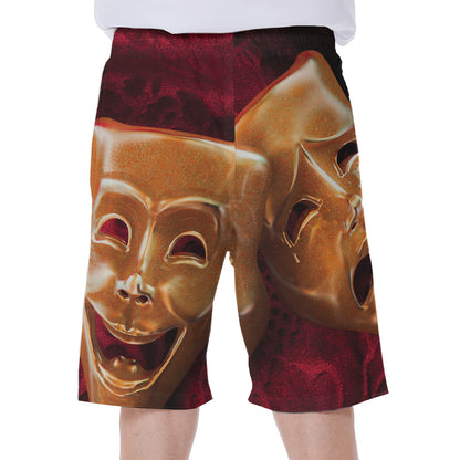 Comedy And Tragedy Theater Masks Print Men's Beach Shorts