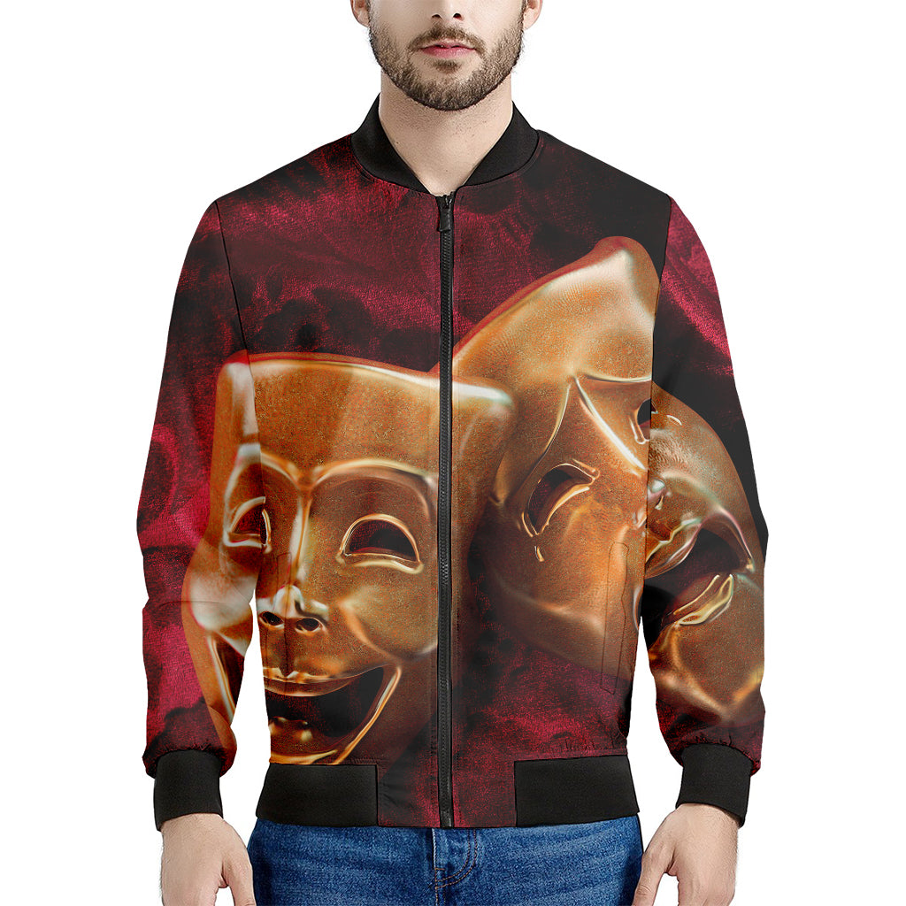 Comedy And Tragedy Theater Masks Print Men's Bomber Jacket