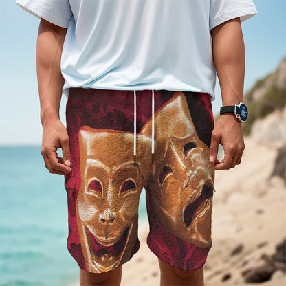Comedy And Tragedy Theater Masks Print Men's Cargo Shorts
