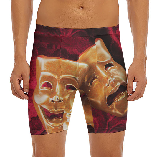 Comedy And Tragedy Theater Masks Print Men's Long Boxer Briefs