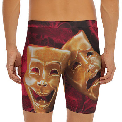 Comedy And Tragedy Theater Masks Print Men's Long Boxer Briefs