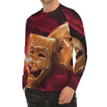 Comedy And Tragedy Theater Masks Print Men's Long Sleeve Rash Guard
