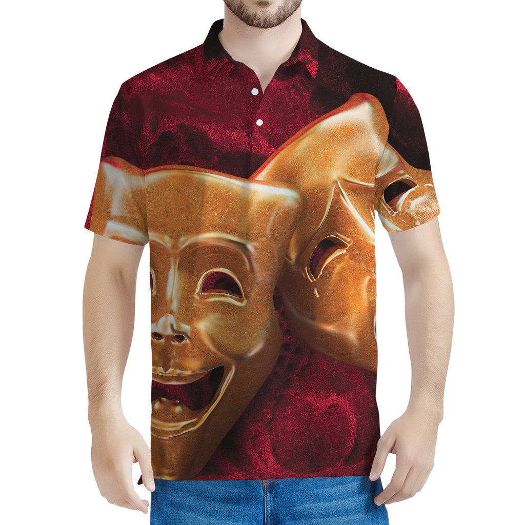 Comedy And Tragedy Theater Masks Print Men's Polo Shirt