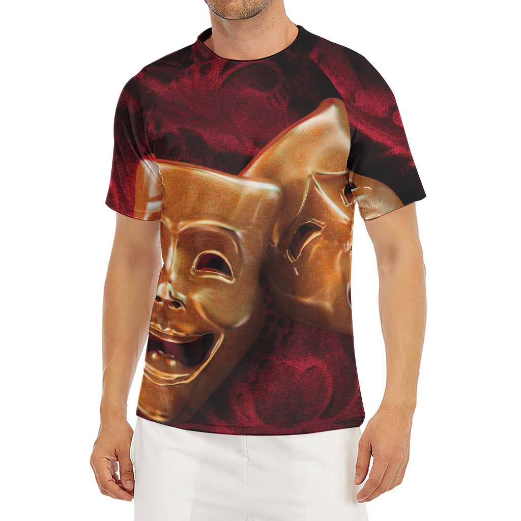 Comedy And Tragedy Theater Masks Print Men's Short Sleeve Rash Guard