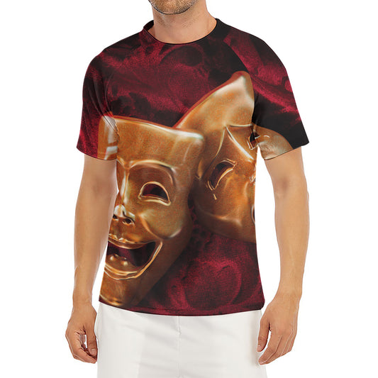 Comedy And Tragedy Theater Masks Print Men's Short Sleeve Rash Guard