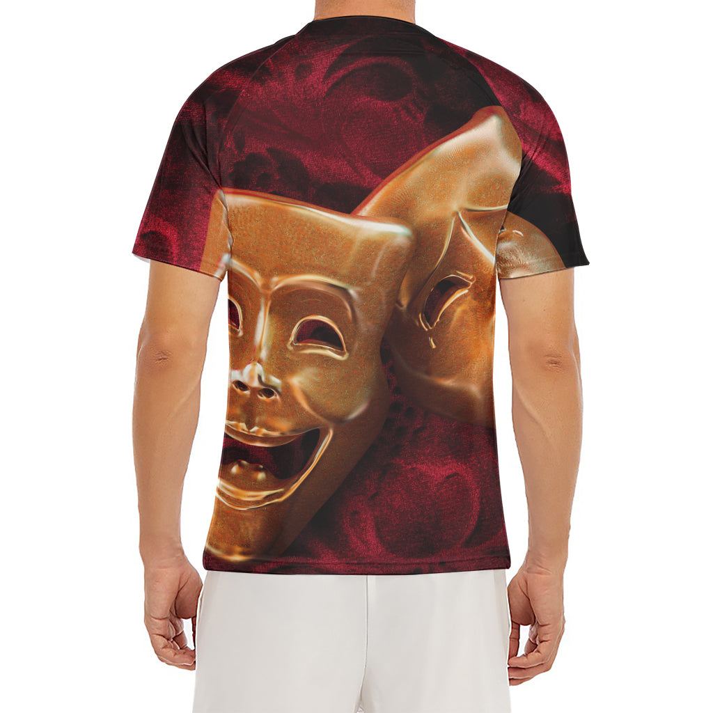 Comedy And Tragedy Theater Masks Print Men's Short Sleeve Rash Guard