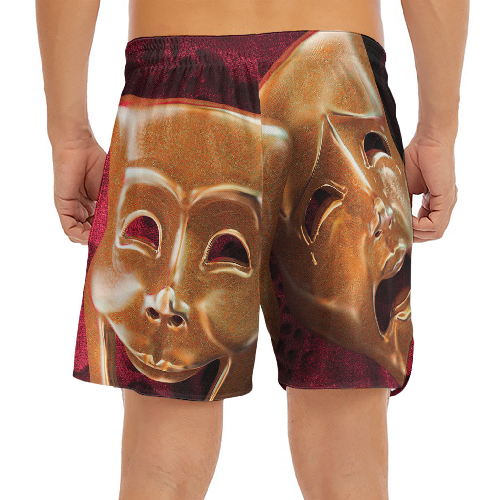Comedy And Tragedy Theater Masks Print Men's Split Running Shorts