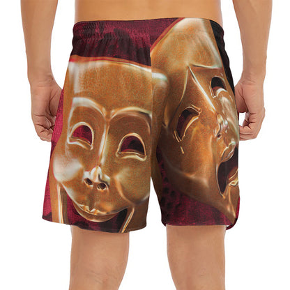Comedy And Tragedy Theater Masks Print Men's Split Running Shorts