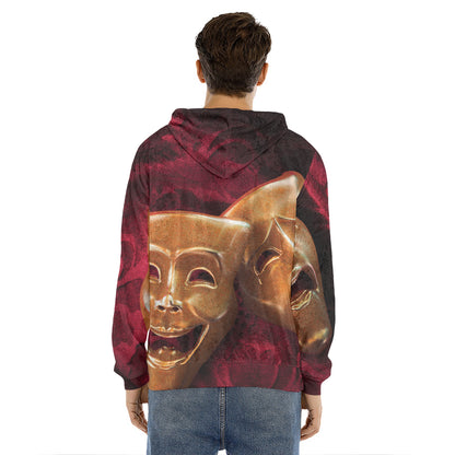Comedy And Tragedy Theater Masks Print Men's Velvet Pullover Hoodie
