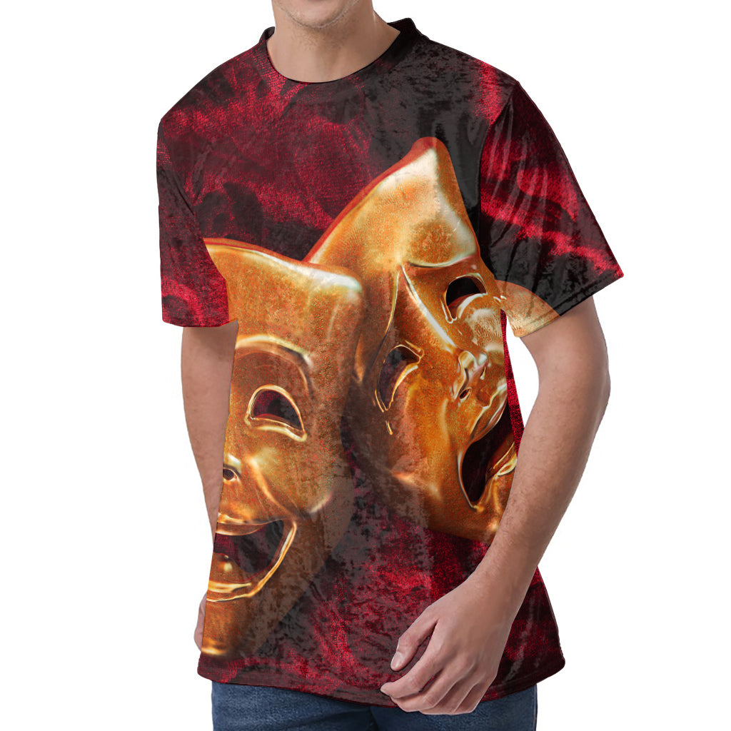 Comedy And Tragedy Theater Masks Print Men's Velvet T-Shirt