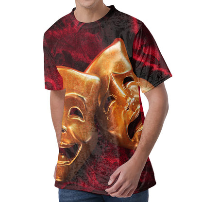 Comedy And Tragedy Theater Masks Print Men's Velvet T-Shirt