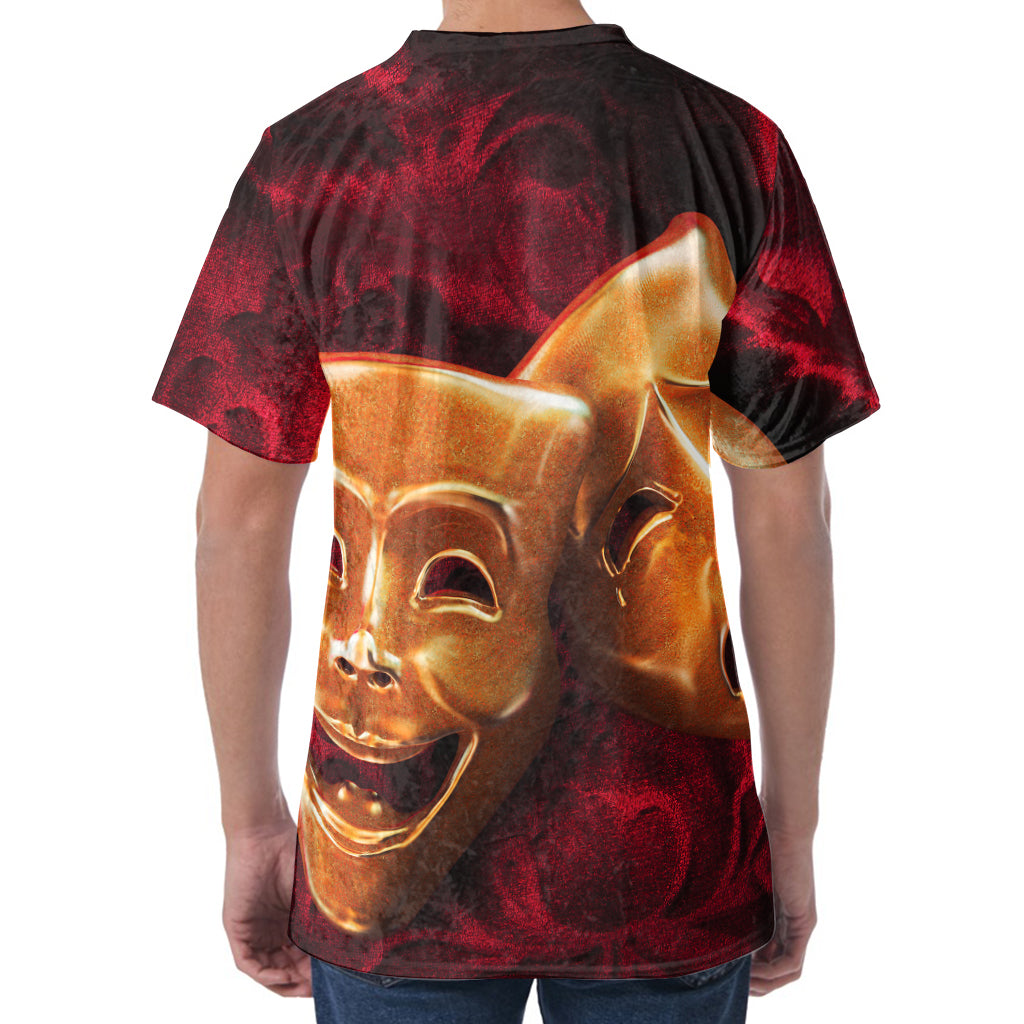 Comedy And Tragedy Theater Masks Print Men's Velvet T-Shirt