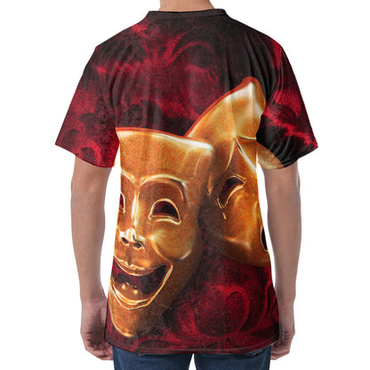 Comedy And Tragedy Theater Masks Print Men's Velvet T-Shirt