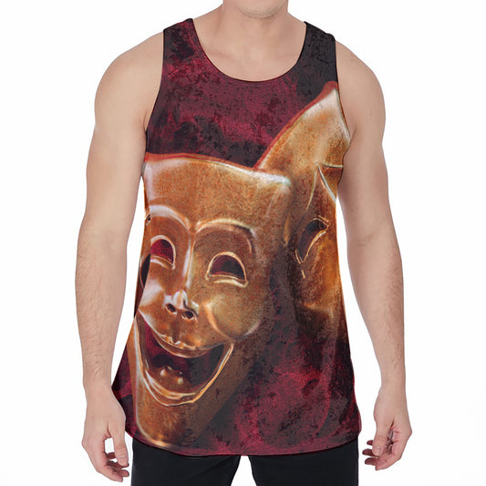 Comedy And Tragedy Theater Masks Print Men's Velvet Tank Top