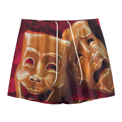 Comedy And Tragedy Theater Masks Print Mesh Shorts