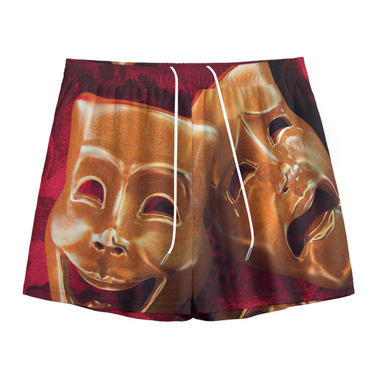 Comedy And Tragedy Theater Masks Print Mesh Shorts