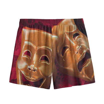 Comedy And Tragedy Theater Masks Print Mesh Shorts