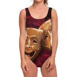 Comedy And Tragedy Theater Masks Print One Piece Swimsuit