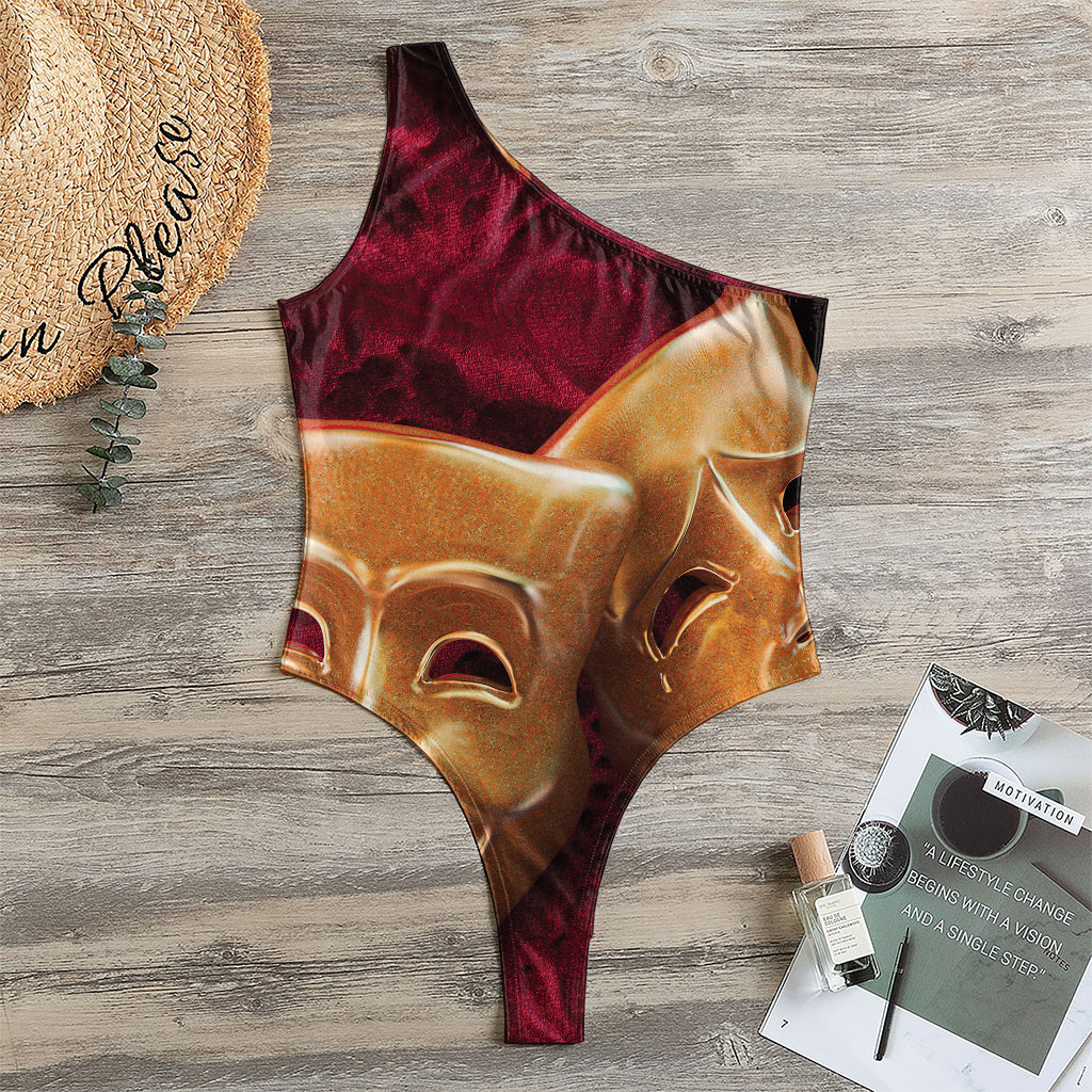Comedy And Tragedy Theater Masks Print One Shoulder Bodysuit
