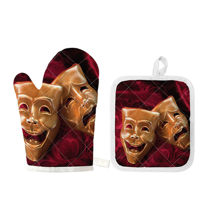 Comedy And Tragedy Theater Masks Print Oven Mitt And Pot Holder Set