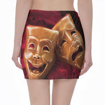 Comedy And Tragedy Theater Masks Print Pencil Mini Skirt