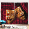 Comedy And Tragedy Theater Masks Print Pencil Pleat Curtains