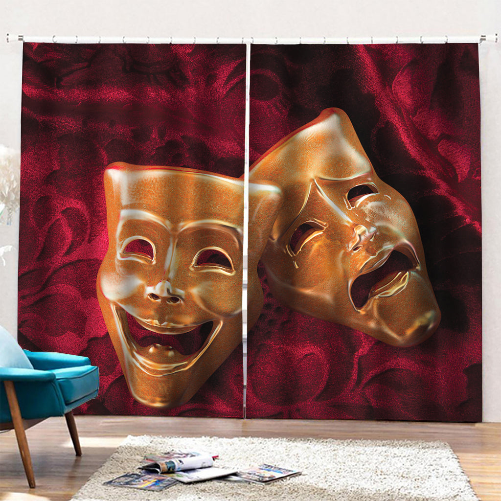 Comedy And Tragedy Theater Masks Print Pencil Pleat Curtains