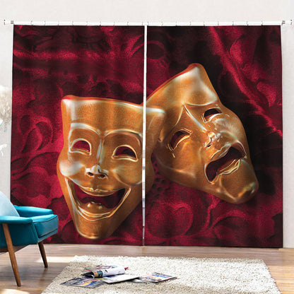 Comedy And Tragedy Theater Masks Print Pencil Pleat Curtains