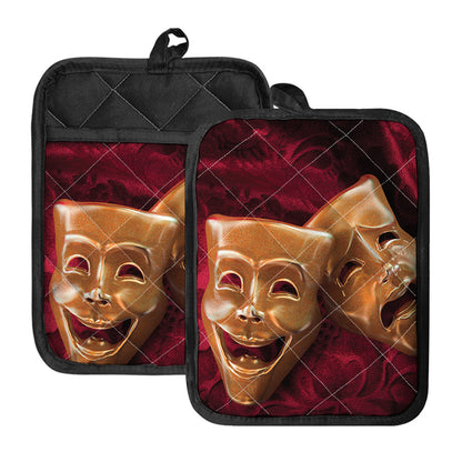 Comedy And Tragedy Theater Masks Print Pot Holders With Pocket