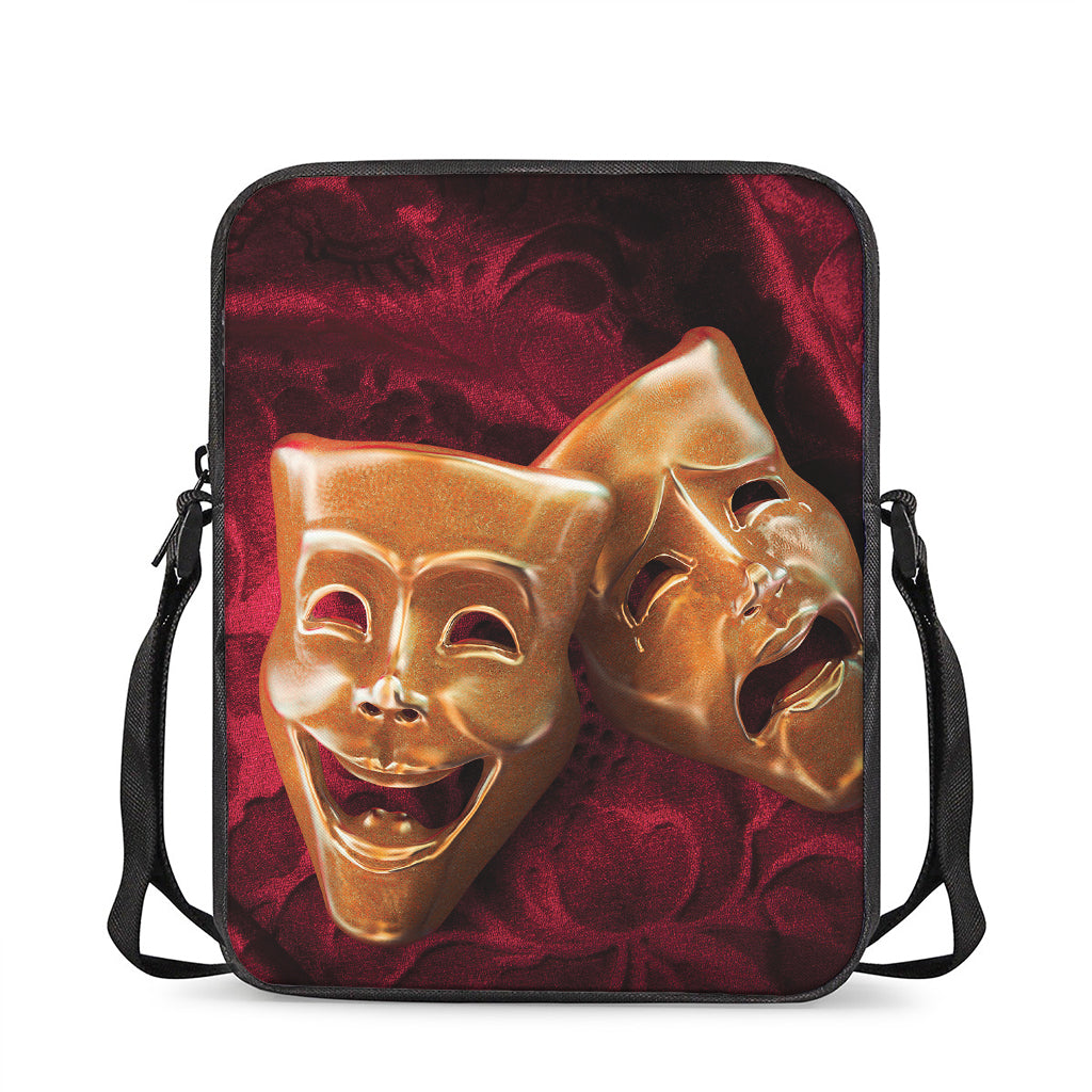 Comedy And Tragedy Theater Masks Print Rectangular Crossbody Bag