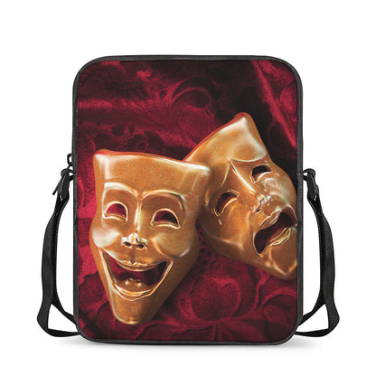 Comedy And Tragedy Theater Masks Print Rectangular Crossbody Bag