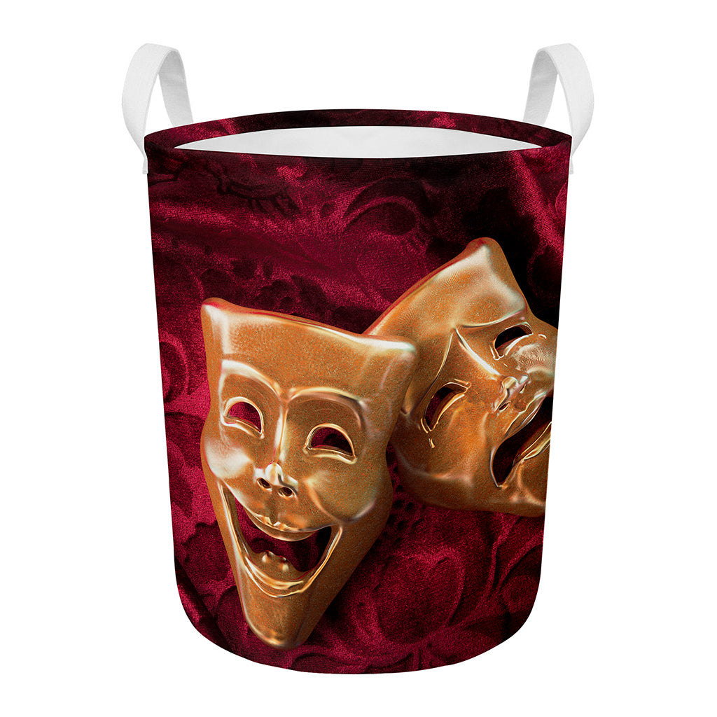 Comedy And Tragedy Theater Masks Print Round Laundry Basket