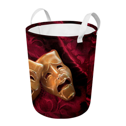 Comedy And Tragedy Theater Masks Print Round Laundry Basket