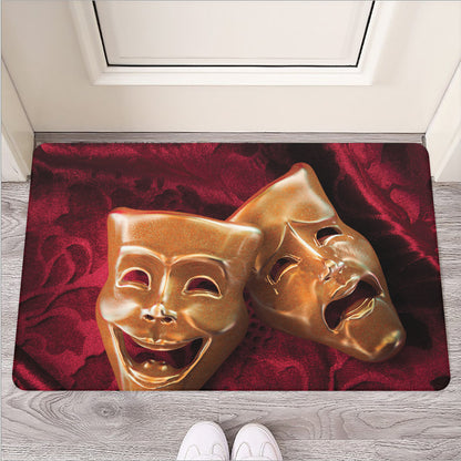 Comedy And Tragedy Theater Masks Print Rubber Doormat