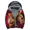 Comedy And Tragedy Theater Masks Print Sherpa Lined Zip Up Hoodie