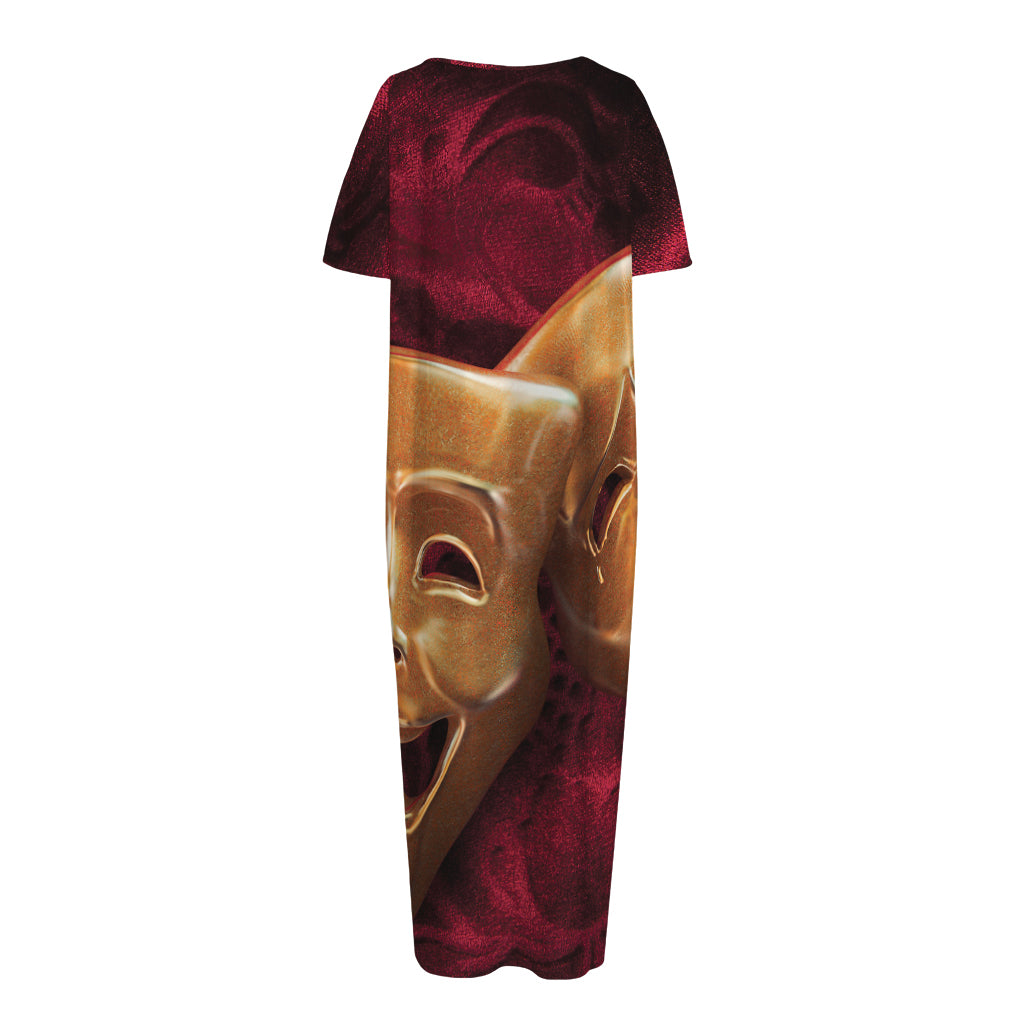 Comedy And Tragedy Theater Masks Print Short Sleeve Long Nightdress