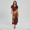Comedy And Tragedy Theater Masks Print Short Sleeve Maxi Dress