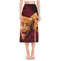 Comedy And Tragedy Theater Masks Print Side Slit Midi Skirt