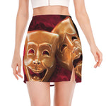 Comedy And Tragedy Theater Masks Print Side Slit Mini Skirt
