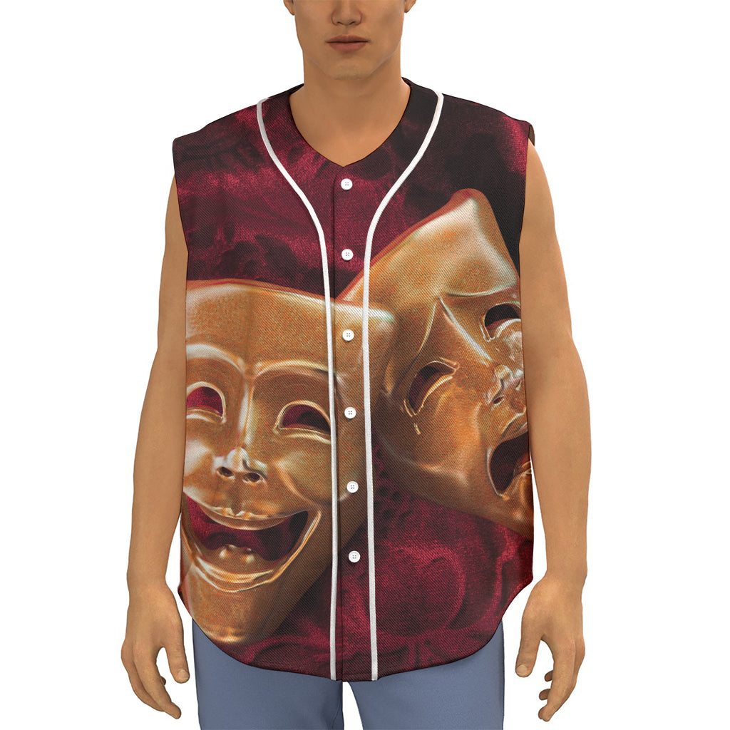 Comedy And Tragedy Theater Masks Print Sleeveless Baseball Jersey