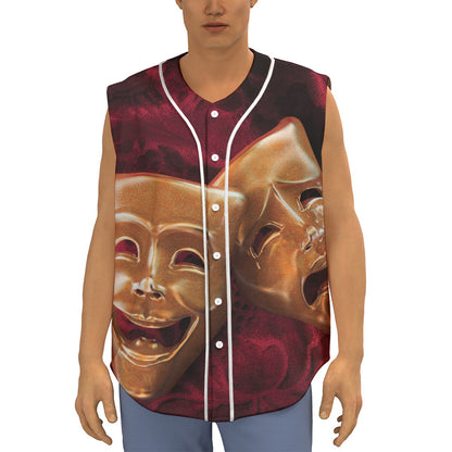 Comedy And Tragedy Theater Masks Print Sleeveless Baseball Jersey