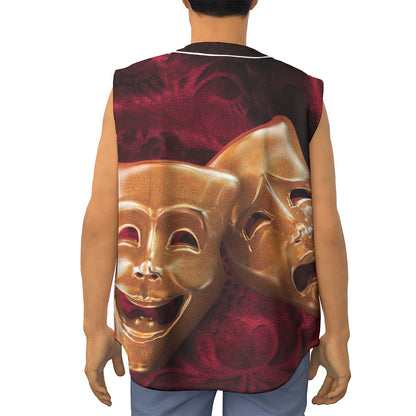 Comedy And Tragedy Theater Masks Print Sleeveless Baseball Jersey