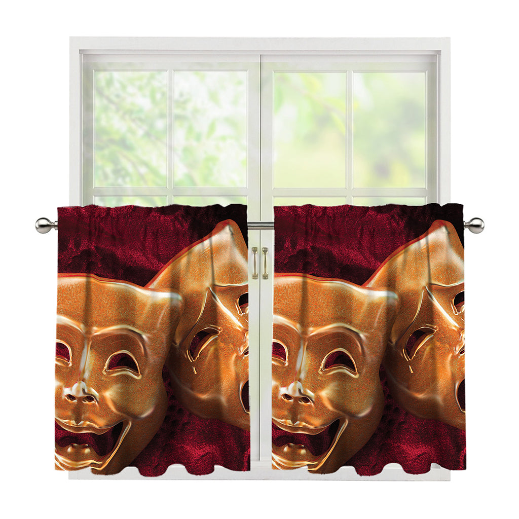 Comedy And Tragedy Theater Masks Print Tier Curtains