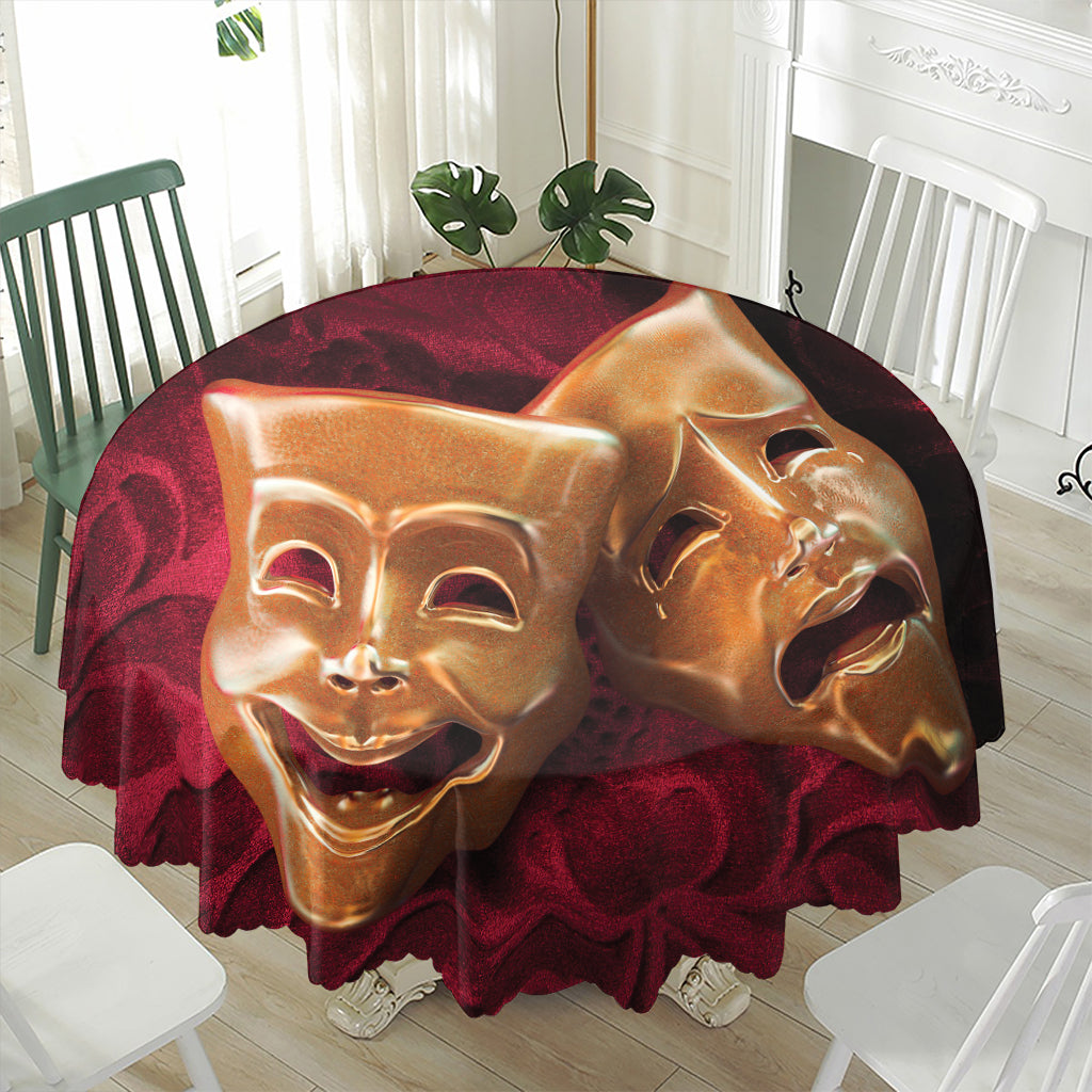 Comedy And Tragedy Theater Masks Print Waterproof Round Tablecloth