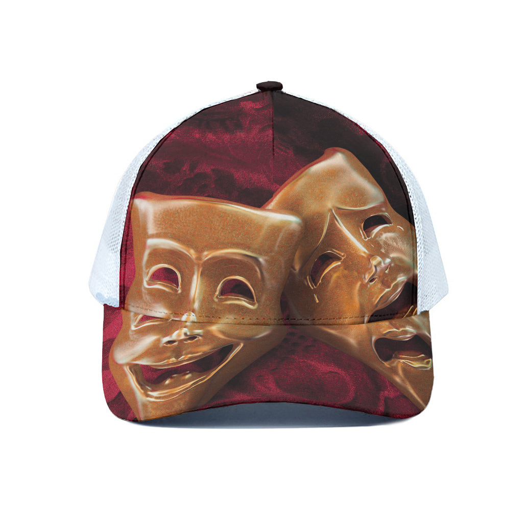 Comedy And Tragedy Theater Masks Print White Mesh Trucker Cap