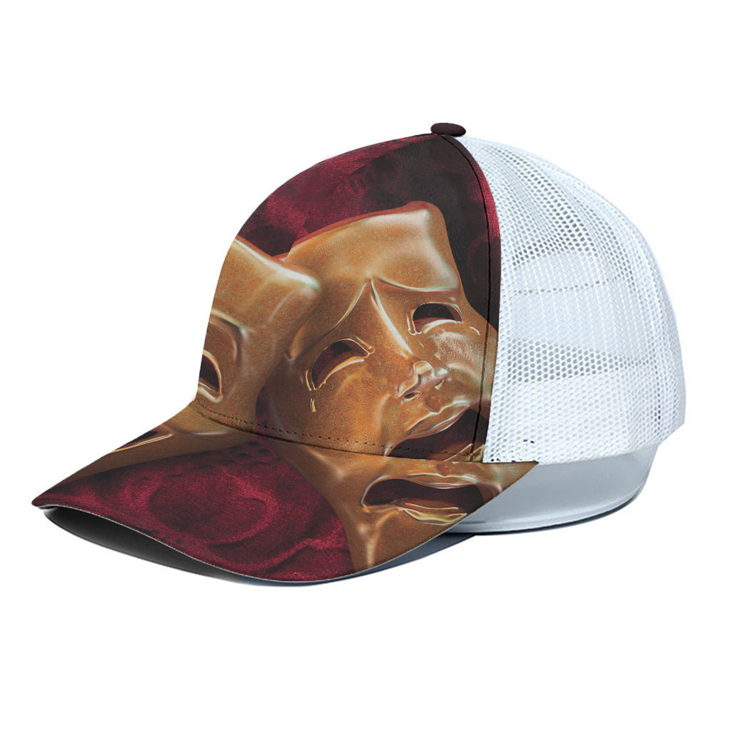 Comedy And Tragedy Theater Masks Print White Mesh Trucker Cap