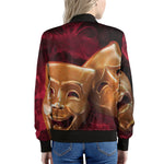 Comedy And Tragedy Theater Masks Print Women's Bomber Jacket
