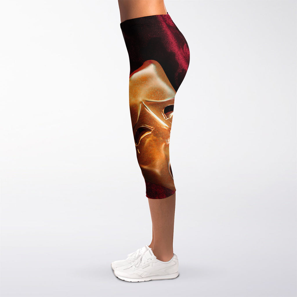 Comedy And Tragedy Theater Masks Print Women's Capri Leggings